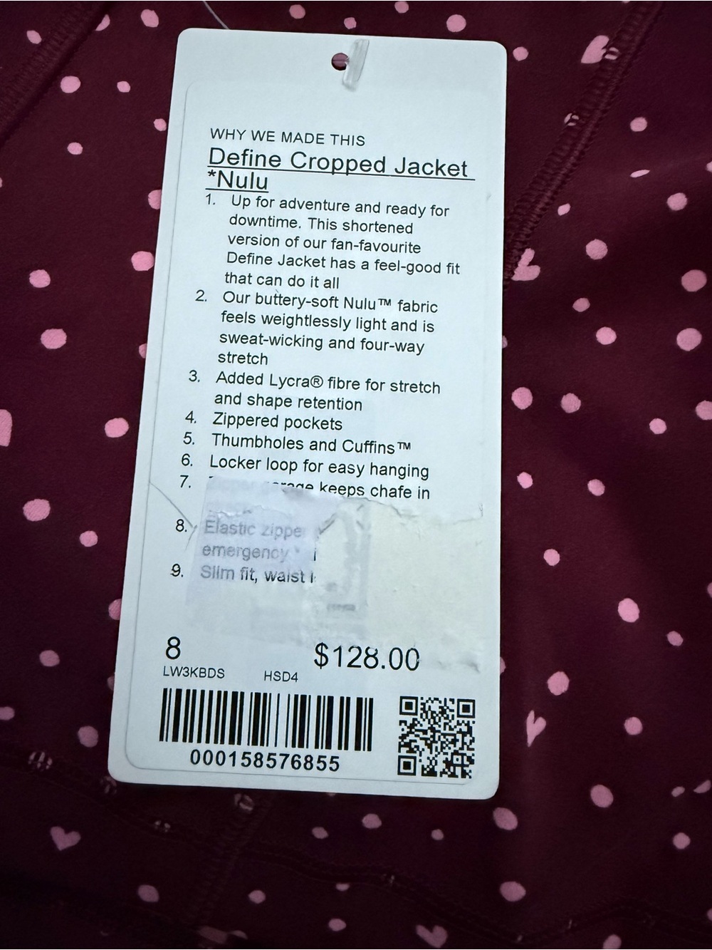 Lululemon Define Cropped Jacket *Nulu Heart Scatter Burgundy Bay 8 - Picture 3 of 3